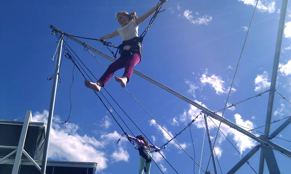 Girls Flying on Bungy Tramps